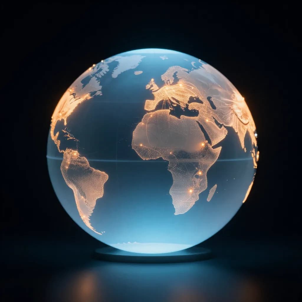 Illuminated globe with glowing shipping routes representing UCL Cargo's global logistics reach